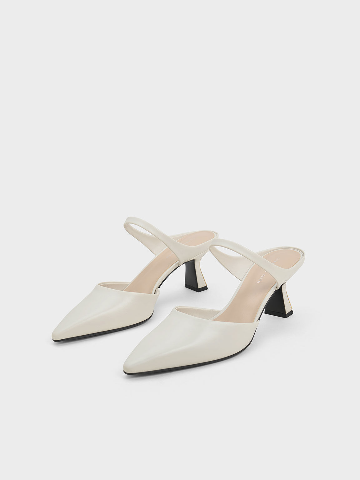 Slant Heel Mules White