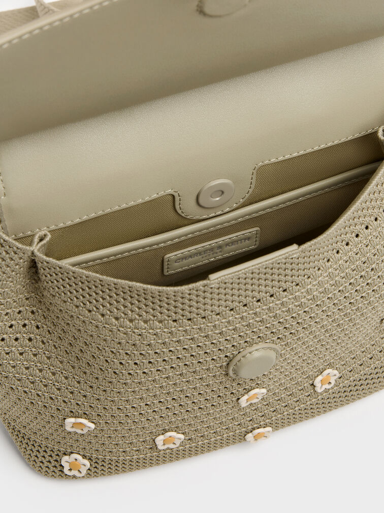 Girls' Ida Stripped Knitted Backpack, Pale Olive, hi-res