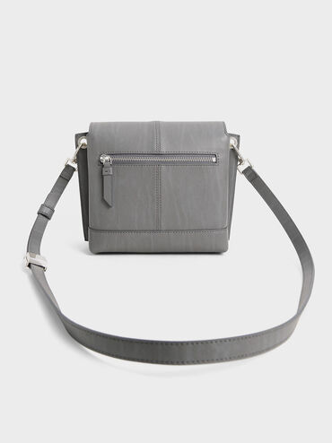 Juniper Metallic Push-Lock Crossbody Bag, Dark Grey, hi-res