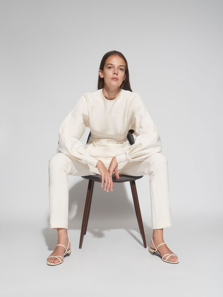 Strappy Flat Sandals, Chalk, hi-res