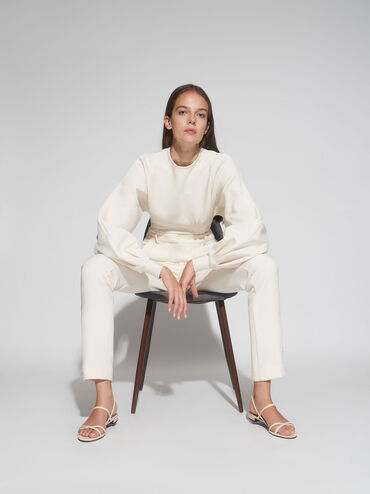Strappy Flat Sandals, Chalk, hi-res