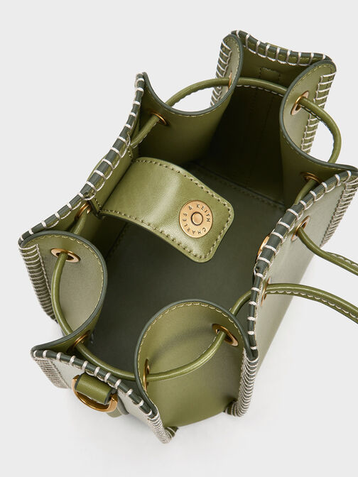 Circe Stitch-Trim Bucket Bag, Olive, hi-res