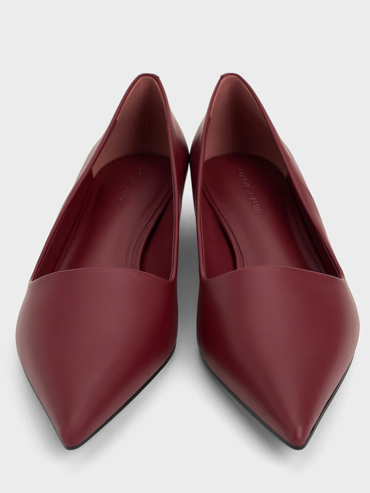 Pointed-Toe Kitten-Heel Pumps, Burgundy, hi-res