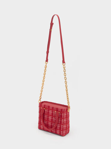 Georgette Tweed Square Tote Bag, Red, hi-res
