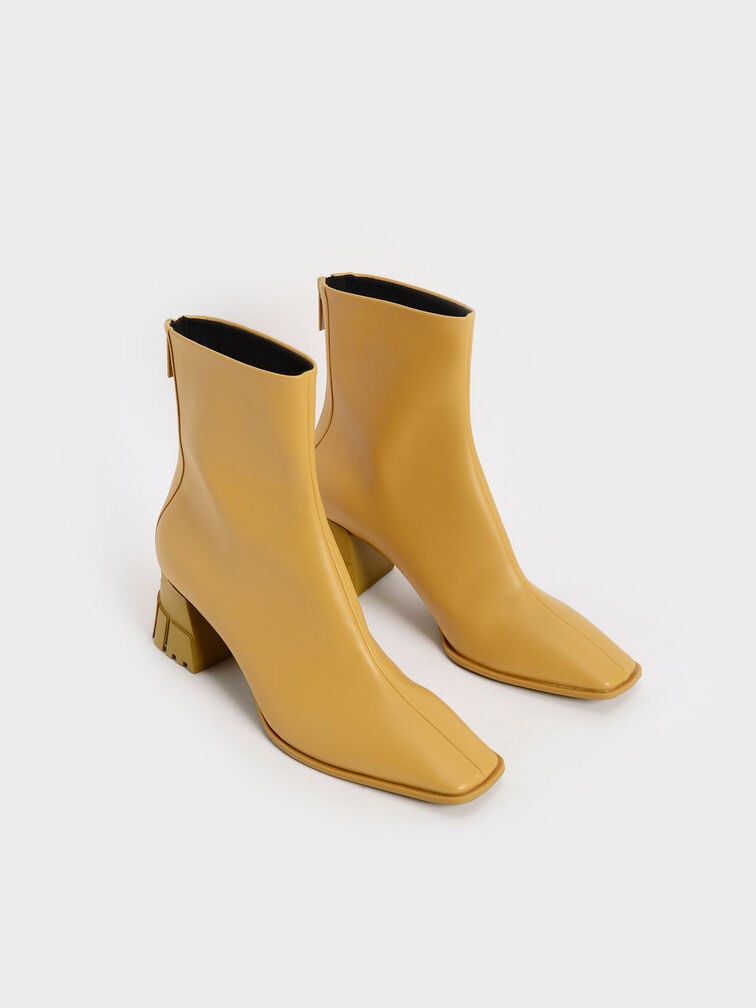 Zip-Up Block Heel Ankle Boots, Mustard, hi-res