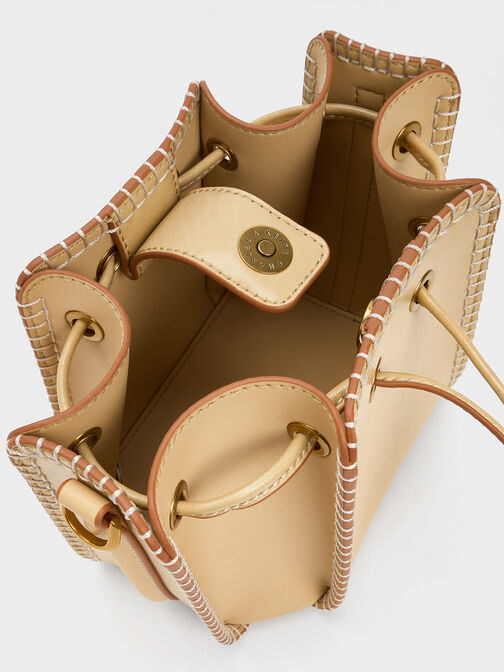 Circe Stitch-Trim Bucket Bag, Beige, hi-res