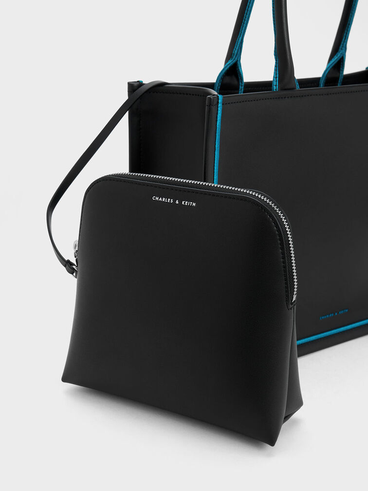 Jump Contrast-Trim Tote Bag, Black, hi-res