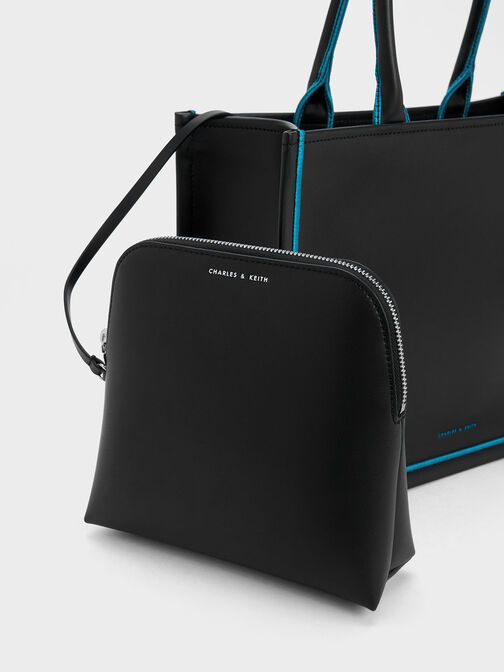 Jump Contrast-Trim Tote Bag, Black, hi-res