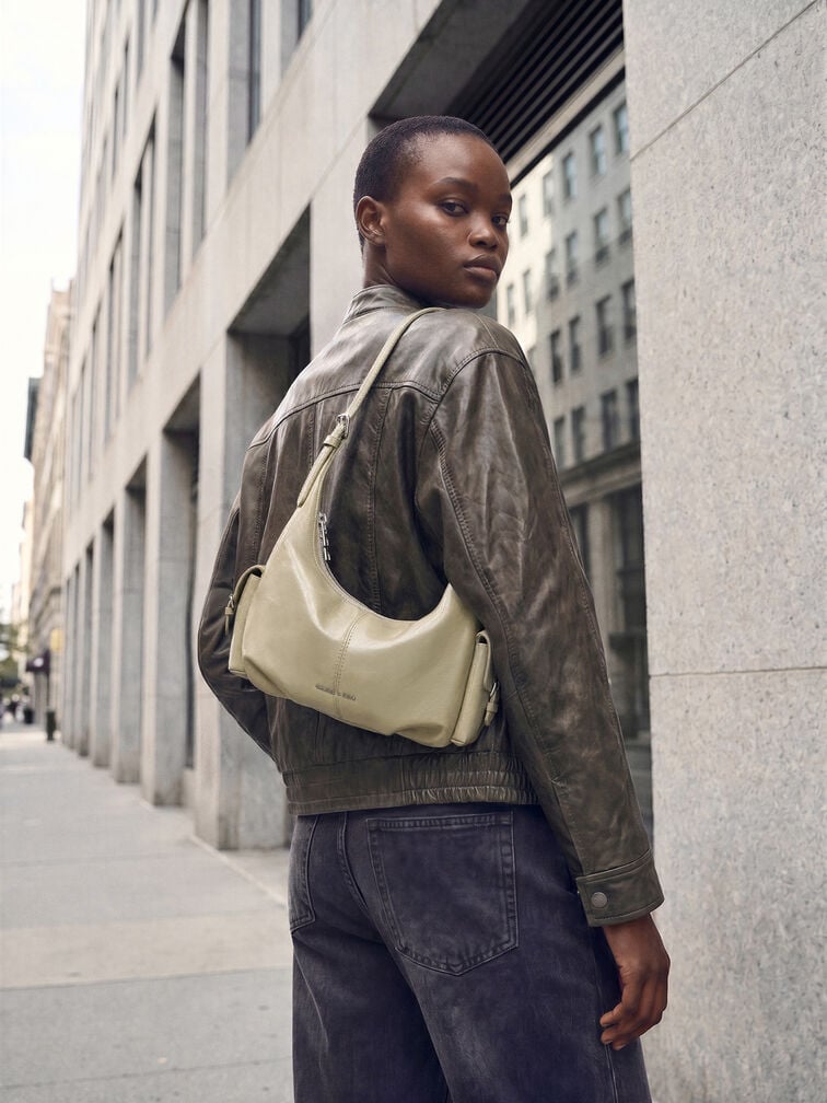 Bessie Side-Pocket Hobo Bag, Pale Olive, hi-res