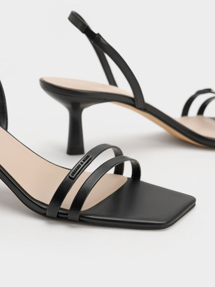 Double Strap Slingback Heeled Sandals, Black, hi-res