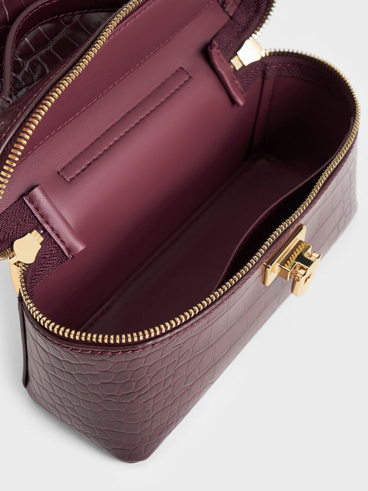 Arwen Croc-Effect Top Handle Vanity Bag, Burgundy, hi-res