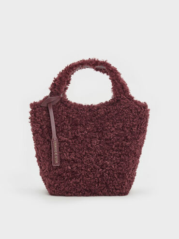 Arlys Furry Tote Bag, Burgundy, hi-res