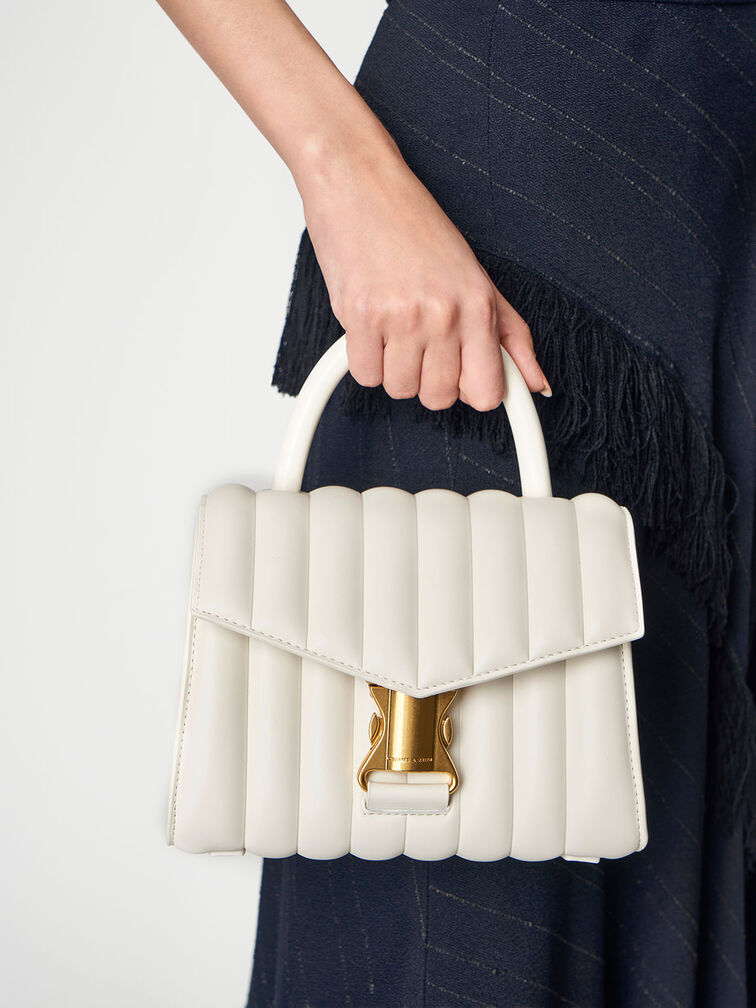 Ivy Metallic Buckle Bag, Cream, hi-res