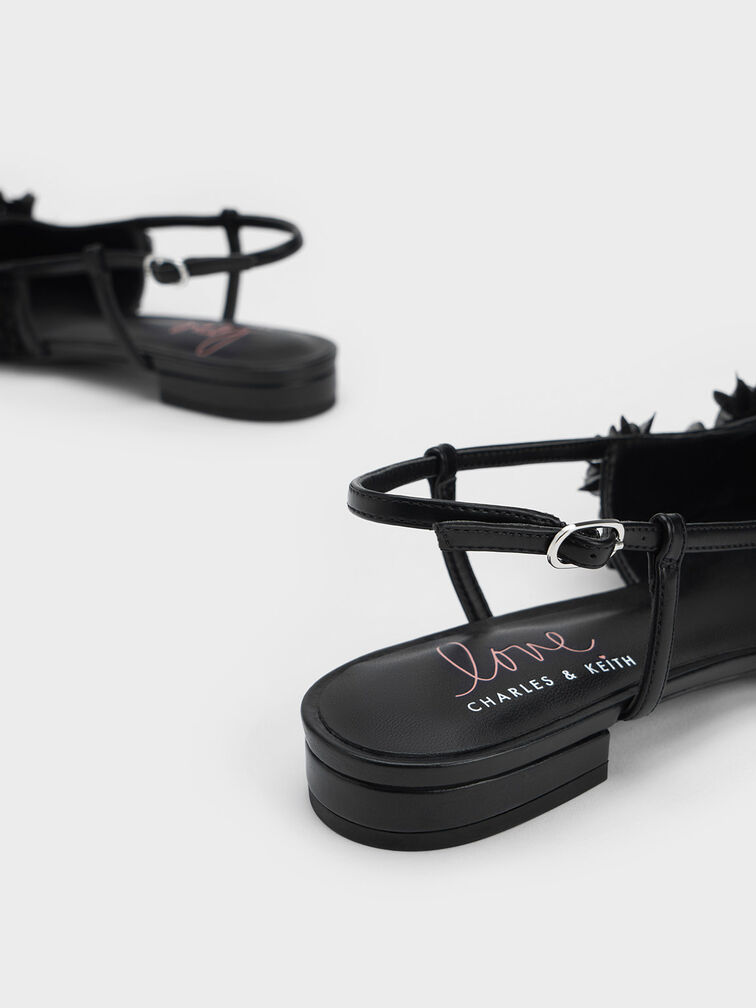 Floral Mesh Slingback Flats, Black, hi-res