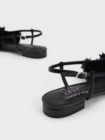 Floral Mesh Slingback Flats, Black, hi-res