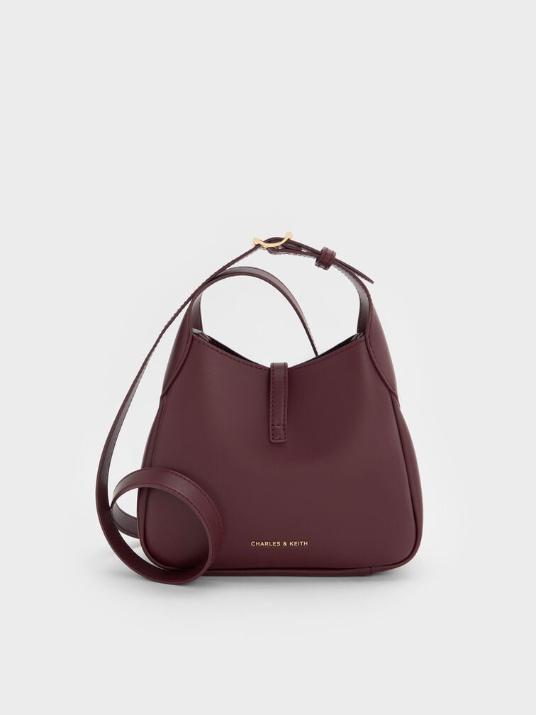 Mini Adalyn Metallic-Buckle Belted Hobo Bag, Wineberry Red, hi-res