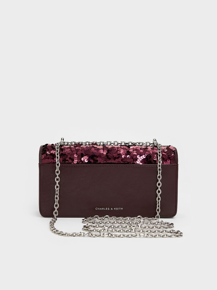 Paffuto Sequinned Wallet On Chain, Burgundy, hi-res