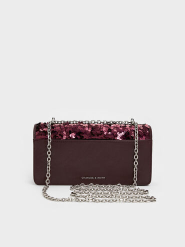 Paffuto Sequinned Wallet On Chain, Burgundy, hi-res