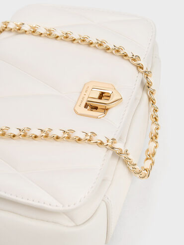 Arwen Quilted Shoulder Bag, White, hi-res