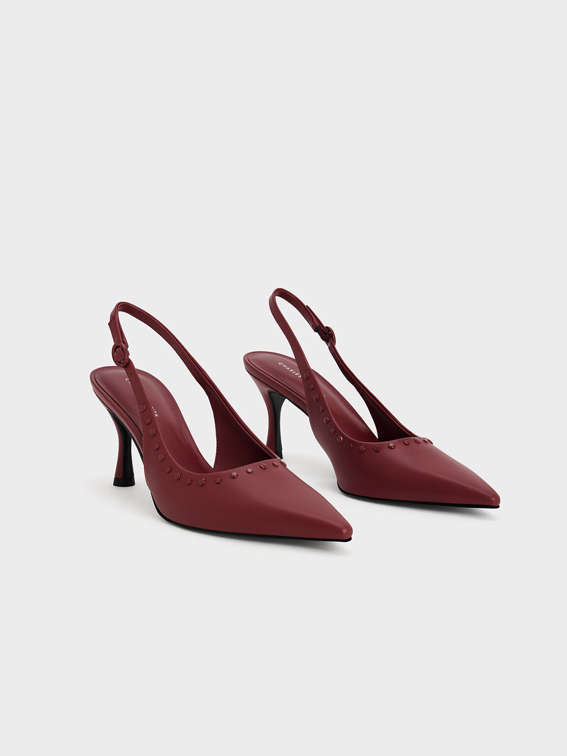 Studded Pointed Toe Slingback Pumps Burgundy