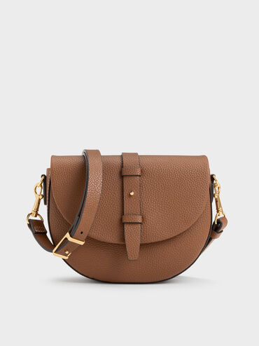 Beryl Belted Saddle Bag, Chocolate, hi-res