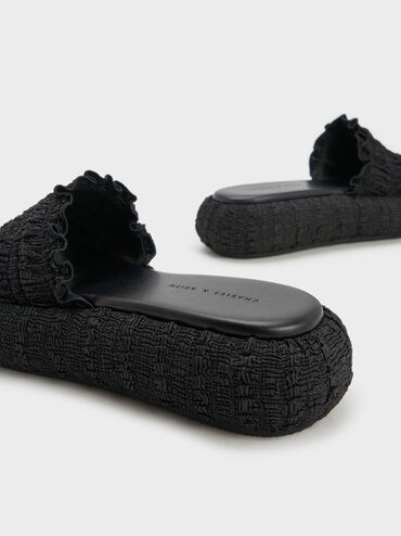 Nuala Ruched Flatforms, Black, hi-res