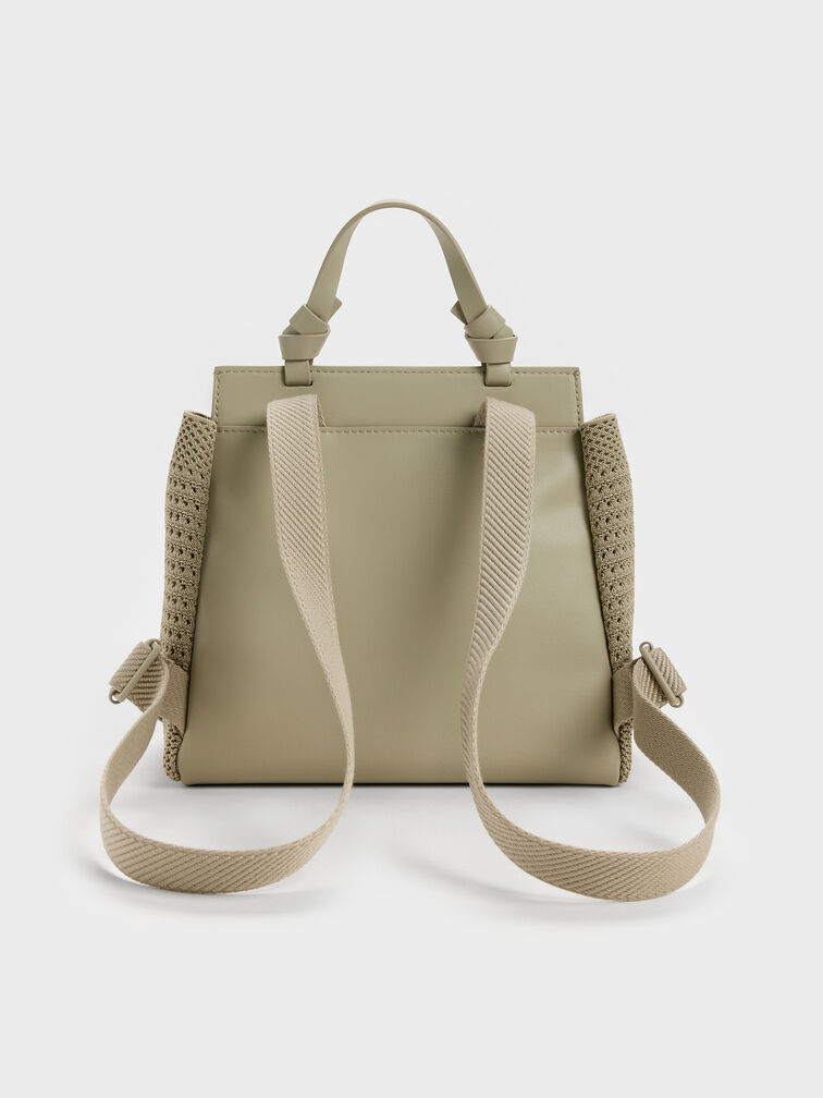 Girls' Ida Stripped Knitted Backpack, Pale Olive, hi-res