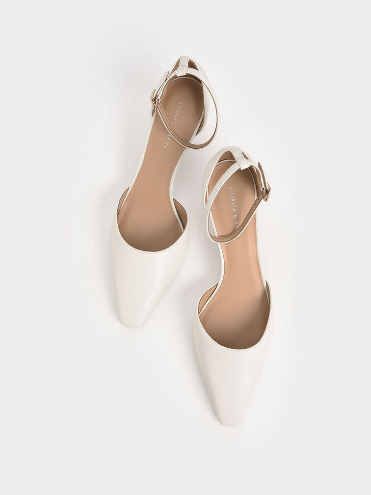 Slant Heel Ankle Strap Pumps, White, hi-res