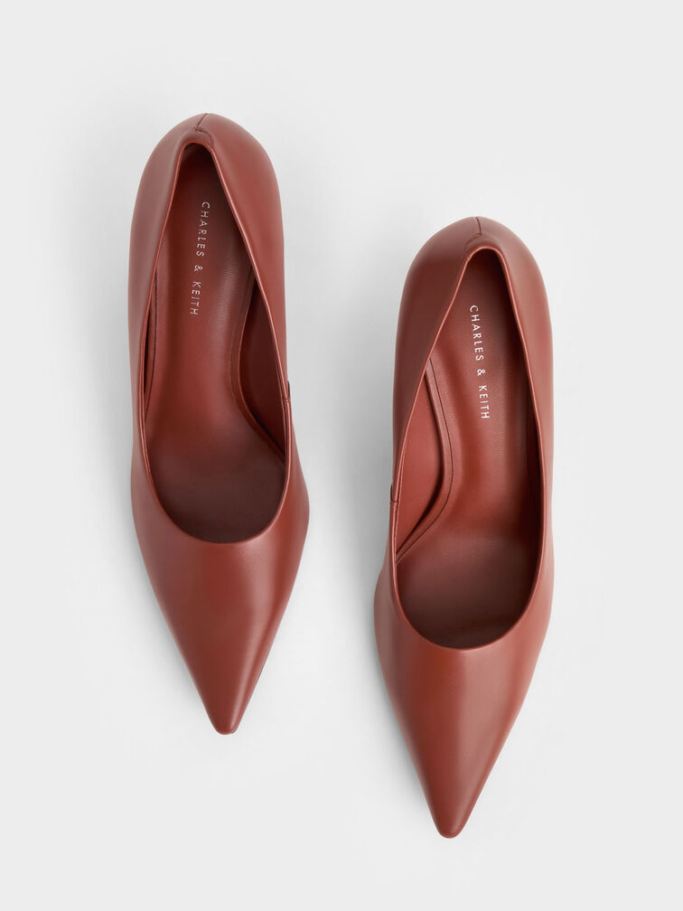 Sculptural Heel Pointed-Toe Pumps, Brown, hi-res