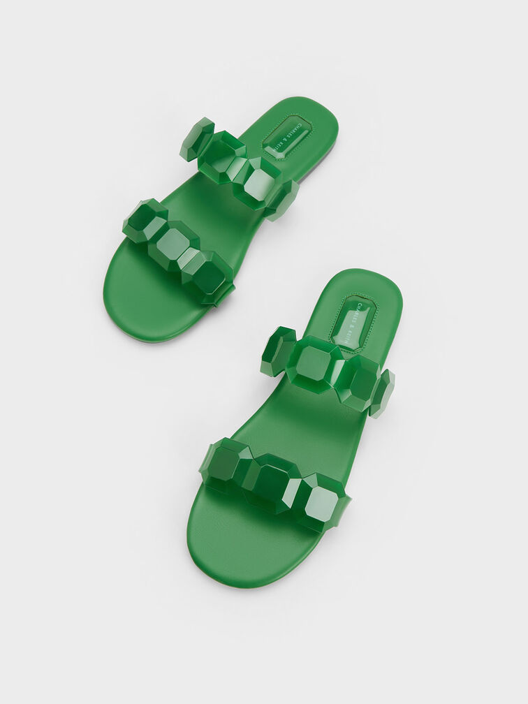 Fia Gem-Strap Slide Sandals, Green, hi-res