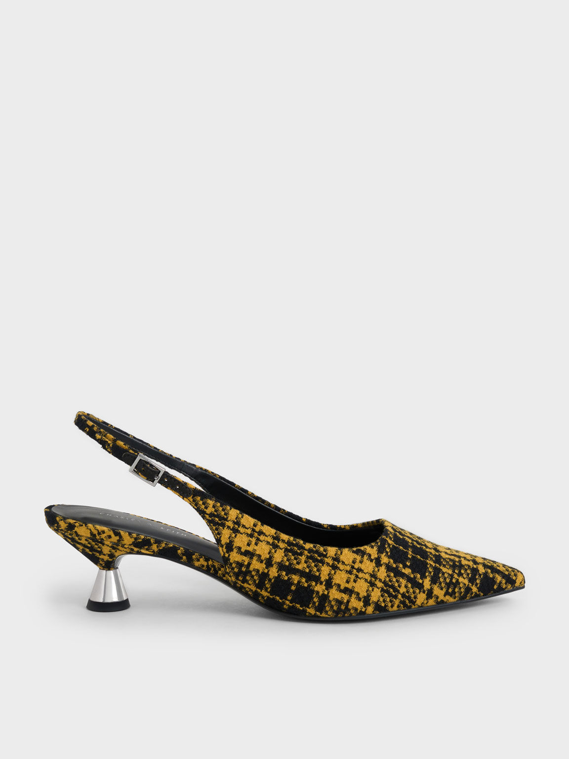 Yellow Checkered Spool Heel Slingback Pumps CHARLES KEITH IN