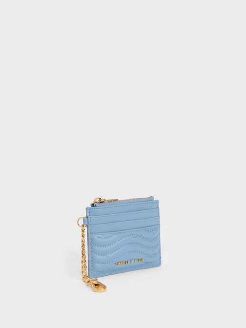 Aubrielle Stitch-Trim Zip Card Holder, Light Blue, hi-res