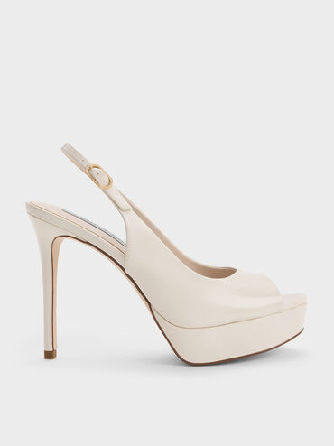 Patent Platform Slingback Sandals, Chalk, hi-res