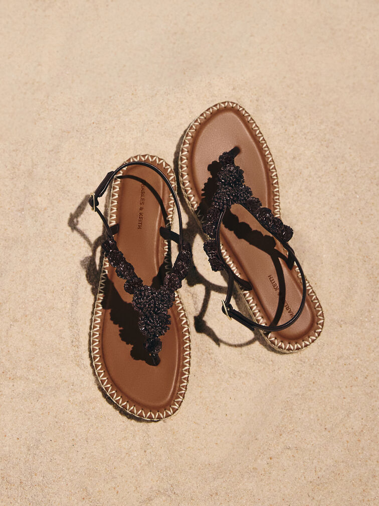 Flower Espadrille Thong Sandals, Dark Brown, hi-res