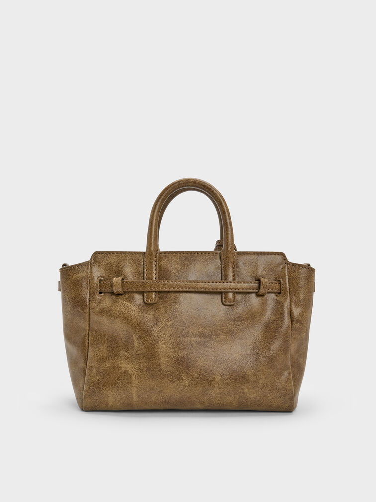 Mini Delfina Belted Tote Bag, Walnut Brown, hi-res