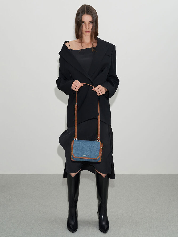 Clea Denim Chain-Handle Bag, Denim Blue, hi-res
