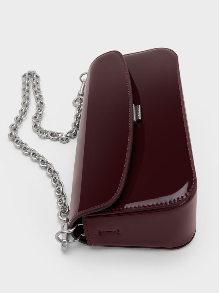 Patent Chain-Handle Shoulder Bag, Burgundy, hi-res