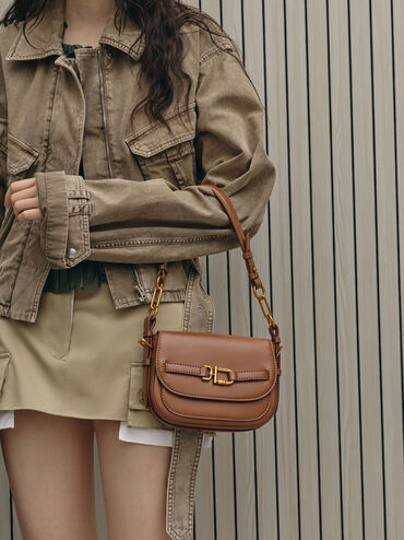 Gwynne Metallic-Accent Crossbody Bag, Chocolate, hi-res