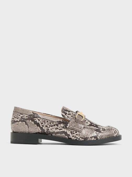 Snake-Print Metallic-Accent Loafers, Animal Print Natural, hi-res