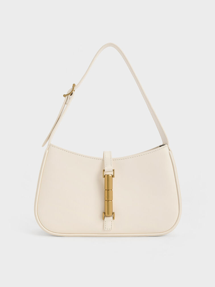 Cesia Metallic-Accent Shoulder Bag, Cream, hi-res
