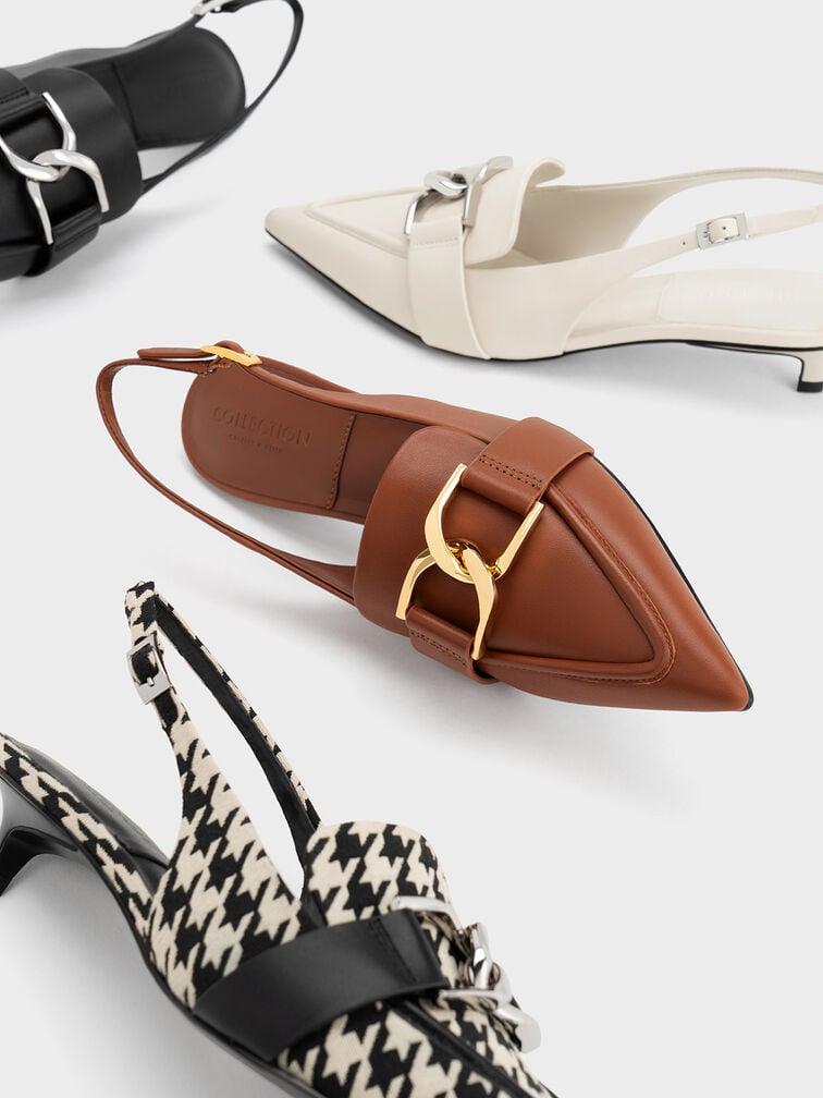Gabine Leather Houndstooth Interlocking-Accent Slingback Pumps, Multi, hi-res