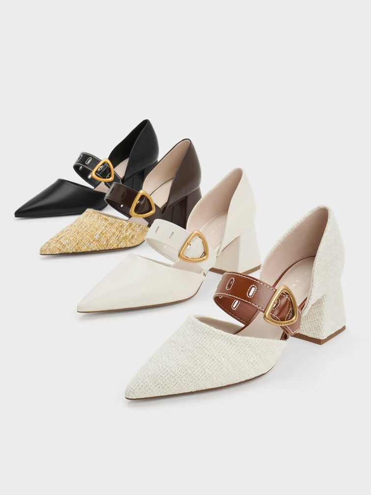 Sepphe Tweed Metallic Buckle D'Orsay Pumps, Yellow, hi-res