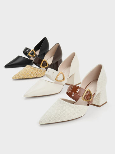 Sepphe Tweed Metallic Buckle D'Orsay Pumps, Yellow, hi-res