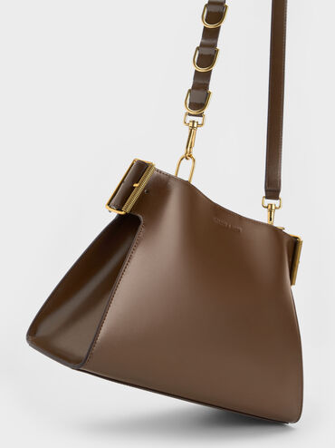 Lexie Side-Buckle Trapeze Shoulder Bag, Dark Brown, hi-res