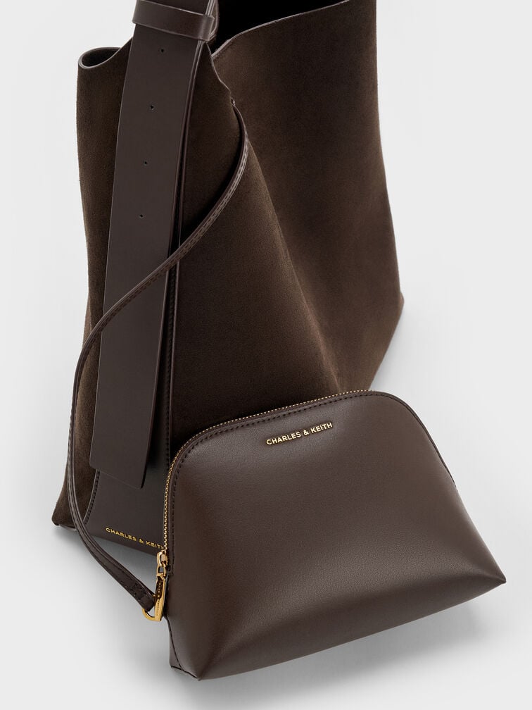 Edna Recycled Suede Tote Bag, Espresso Brown, hi-res