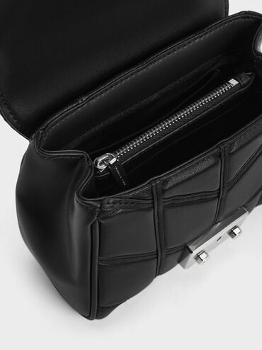 Eudora Chevron Top Handle Bag, Noir, hi-res