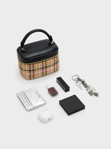 Arwen Tartan Top Handle Vanity Bag, Tartan Straw, hi-res