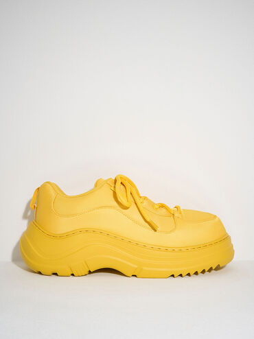 Nylon Chunky Sole Sneakers, Yellow, hi-res