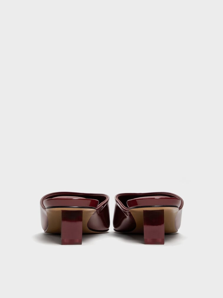 Patent Translucent-Heel Wedge Mules, Burgundy, hi-res
