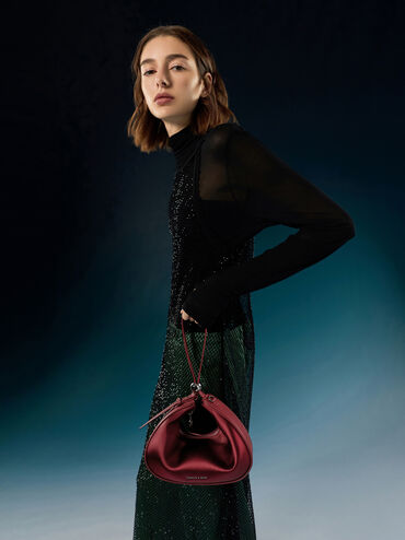 Jesmyn Satin Chain Two-Way Bag, Burgundy, hi-res